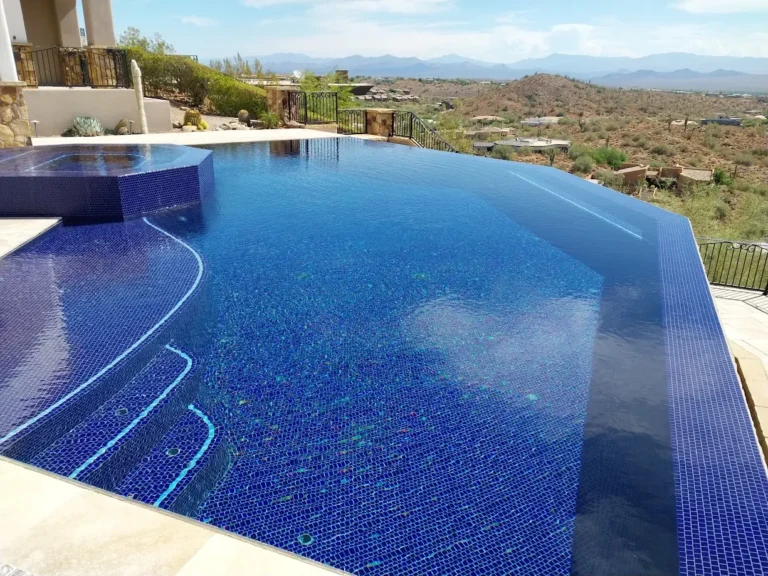 Infinity-edge pool with mountain views and crystal clear water