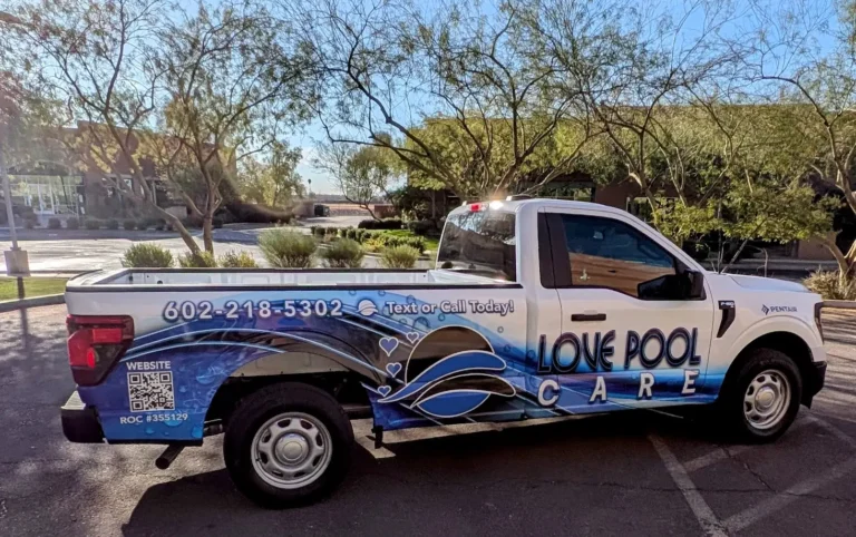 Love Pool Care branded service truck